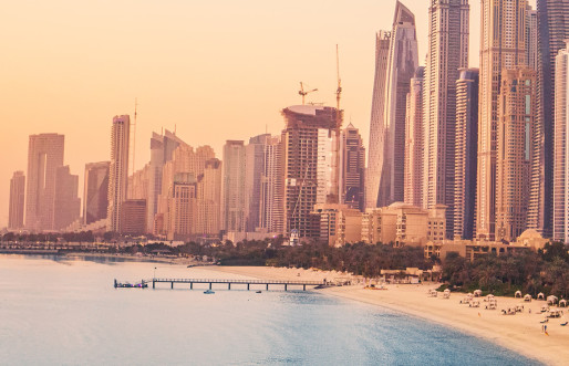 Dubai Skyline with beach and ocean