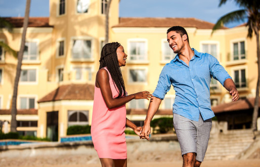 Happy couple walking