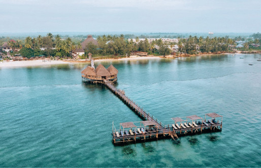 Zanzibar ocean with pier aerial view