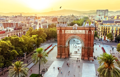 Aerial view of The Arc of the Triumph in Barcelona, Spain